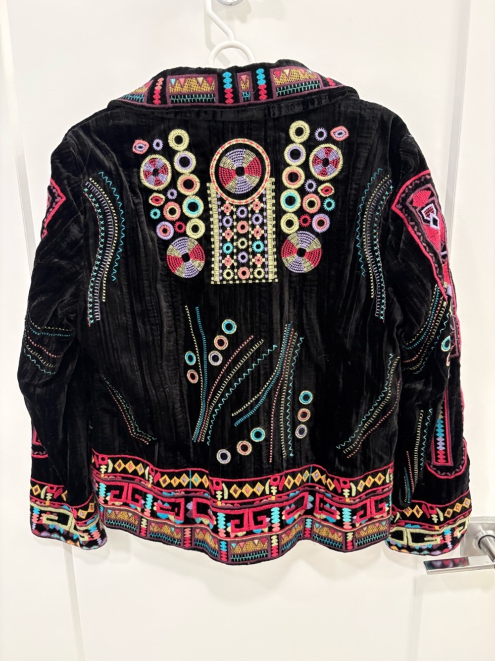 Vintage 90s Coldwater Creek Black Velvet Whimsigoth Embroidered Jacket MP - Picture 9 of 13